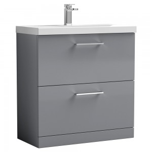 Arno 800mm Freestanding 2 Drawer Vanity & Thin-Edge Ceramic Basin - Satin Grey