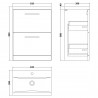 Arno Gloss White 600mm Freestanding 2 Drawer Vanity Unit with Mid-Edge Basin - Technical Drawing