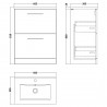 Arno Gloss White 600mm Freestanding 2 Drawer Vanity Unit with Minimalist Basin - Technical Drawing