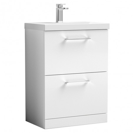 Arno Gloss White 600mm Freestanding 2 Drawer Vanity Unit with Thin-Edge Basin