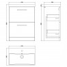 Arno Gloss White 600mm Freestanding 2 Drawer Vanity Unit with Thin-Edge Basin - Technical Drawing