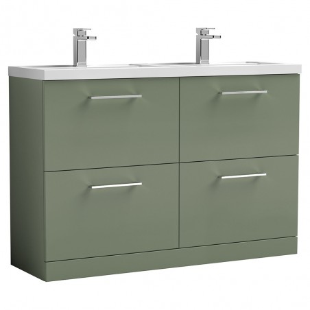 Arno 1200mm Freestanding 4 Drawer Vanity Unit with Double Polymarble Basin - Satin Green