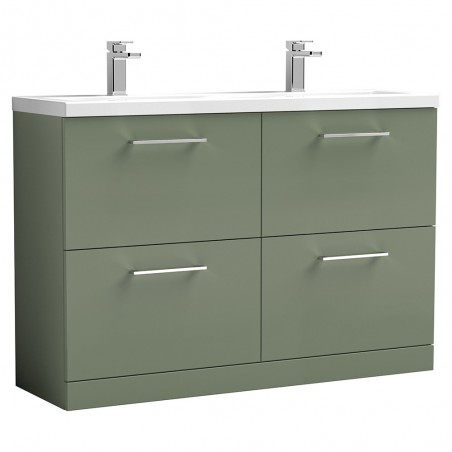 Arno 1200mm Freestanding 4 Drawer Vanity Unit with Double Ceramic Basin - Satin Green