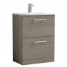 Arno Solace Oak Woodgrain 600mm Freestanding 2 Drawer Vanity Unit with Curved Basin