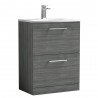 Arno Anthracite Woodgrain 600mm Freestanding 2 Drawer Vanity Unit with Curved Basin
