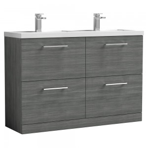 Arno 1200mm Freestanding 4 Drawer Vanity Unit with Double Polymarble Basin - Anthracite Woodgrain