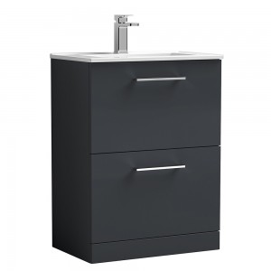 Arno 600mm Freestanding 2 Drawer Vanity & Minimalist Ceramic Basin - Soft Black