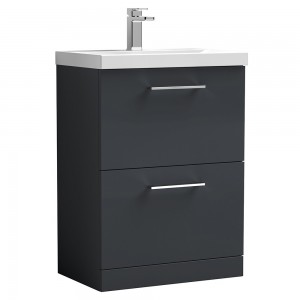 Arno 600mm Freestanding 2 Drawer Vanity & Thin-Edge Ceramic Basin - Soft Black