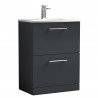 Arno 600mm Freestanding 2 Drawer Vanity & Curved Ceramic Basin - Soft Black
