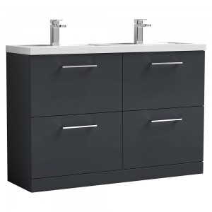 Arno 1200mm Freestanding 4 Drawer Vanity & Double Polymarble Basin - Soft Black