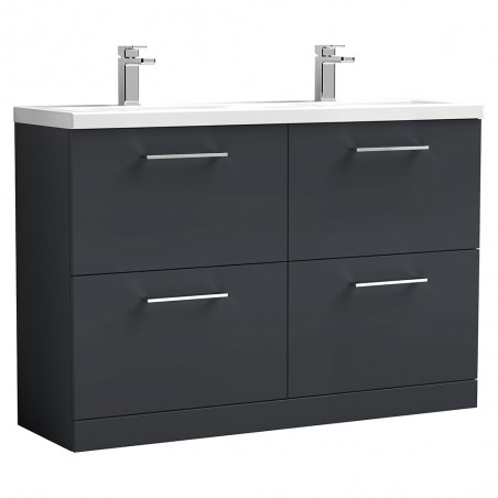 Arno 1200mm Freestanding 4 Drawer Vanity & Double Ceramic Basin - Soft Black