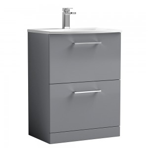 Arno 600mm Freestanding 2 Drawer Vanity & Curved Ceramic Basin - Satin Grey