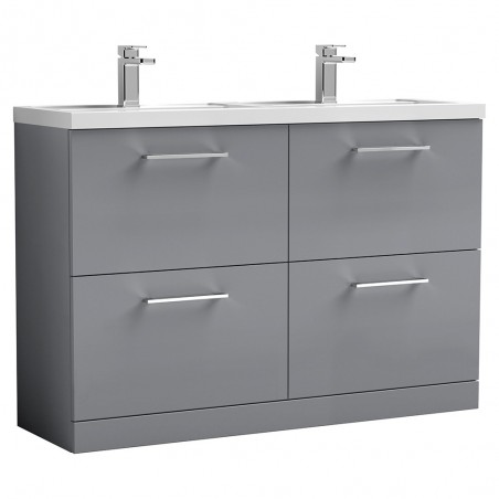 Arno 1200mm Freestanding 4 Drawer Vanity & Double Polymarble Basin - Satin Grey