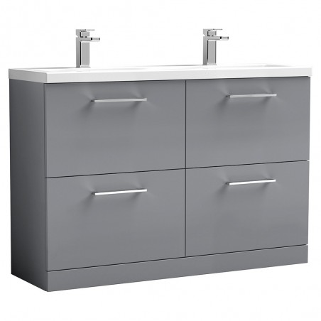 Arno 1200mm Freestanding 4 Drawer Vanity & Double Ceramic Basin - Satin Grey
