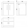 Arno Gloss White 500mm Wall Hung 2 Door Vanity Unit with Mid-Edge Basin - Technical Drawing
