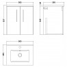 Arno Satin Green 500mm Wall Hung 2 Door Vanity Unit with Minimalist Basin - Technical Drawing