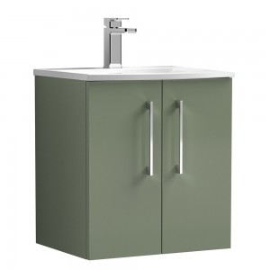 Arno Satin Green 500mm Wall Hung 2 Door Vanity Unit with Curved Basin