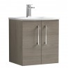 Arno Solace Oak Woodgrain 500mm Wall Hung 2 Door Vanity Unit with Curved Basin