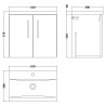 Arno Gloss White 600mm Wall Hung 2 Door Vanity Unit with Mid-Edge Basin - Technical Drawing