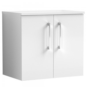 Arno Gloss White 600mm Wall Hung 2 Door Vanity Unit with Worktop