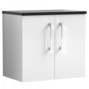 Arno Gloss White 600mm Wall Hung 2 Door Vanity Unit with Laminate Top