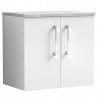 Arno Gloss White 600mm Wall Hung 2 Door Vanity Unit with Laminate Top
