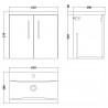 Arno Satin Green 600mm Wall Hung 2 Door Vanity Unit with Mid-Edge Basin - Technical Drawing