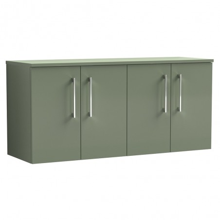 Arno Satin Green 1200mm Wall Hung 4 Door Vanity Unit with Worktop