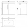 Arno Solace Oak Woodgrain 600mm Wall Hung 2 Door Vanity Unit with Minimalist Basin - Technical Drawing