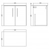 Arno Solace Oak Woodgrain 600mm Wall Hung 2 Door Vanity Unit with Worktop - Technical Drawing