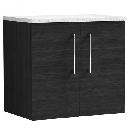 Arno Charcoal Black Woodgrain 600mm Wall Hung 2 Door Vanity Unit with Laminate Top