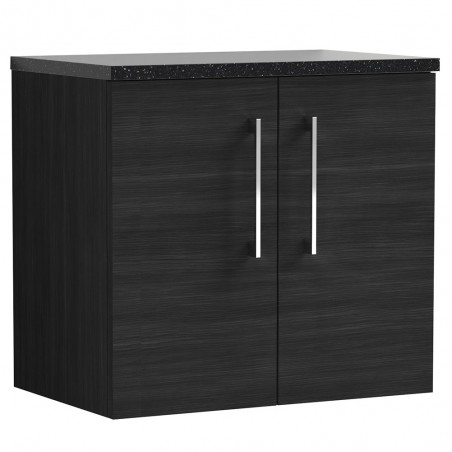 Arno Charcoal Black Woodgrain 600mm Wall Hung 2 Door Vanity Unit with Laminate Top