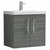 Arno Anthracite Woodgrain 600mm Wall Hung 2 Door Vanity Unit with Mid-Edge Basin