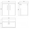 Arno Anthracite Woodgrain 600mm Wall Hung 2 Door Vanity Unit with Thin-Edge Basin - Technical Drawing