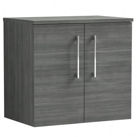 Arno Anthracite Woodgrain 600mm Wall Hung 2 Door Vanity Unit with Worktop