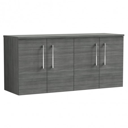 Arno Anthracite Woodgrain 1200mm Wall Hung 4 Door Vanity Unit with Worktop