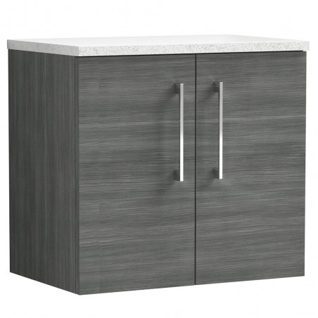 Arno Anthracite Woodgrain 600mm Wall Hung 2 Door Vanity Unit with Laminate Top