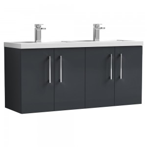Arno 1200mm Wall Hung 4 Door Vanity & Double Polymarble Basin - Soft Black