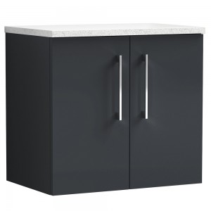 Arno 600mm Wall Hung 2 Door Vanity & Laminate Worktop - Soft Black/Sparkle White