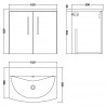 Arno 600mm Wall Hung 2 Door Vanity & Curved Ceramic Basin - Satin Grey - Technical Drawing