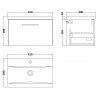 Arno Gloss White 600mm Wall Hung Single Drawer Vanity Unit with Mid-Edge Basin - Technical Drawing