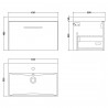 Arno Gloss White 600mm Wall Hung Single Drawer Vanity Unit with Thin-Edge Basin - Technical Drawing