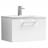 Arno Gloss White 600mm Wall Hung Single Drawer Vanity Unit with Curved Basin