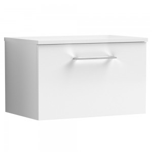 Arno Gloss White 600mm Wall Hung Single Drawer Vanity Unit with Worktop