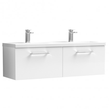 Arno Gloss White 1200mm Wall Hung 2 Drawer Vanity Unit with Double Basin