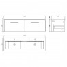 Arno Gloss White 1200mm Wall Hung 2 Drawer Vanity Unit with Double Basin - Technical Drawing