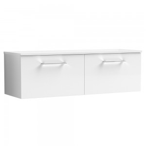Arno Gloss White 1200mm Wall Hung 2 Drawer Vanity Unit with Worktop