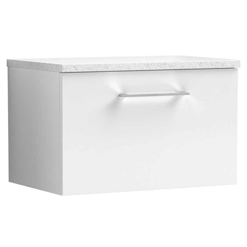 Arno Gloss White 600mm Wall Hung Single Drawer Vanity Unit with Laminate Top