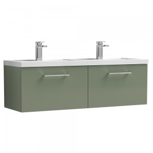 Arno Satin Green 1200mm Wall Hung 2 Drawer Vanity Unit with Double Basin
