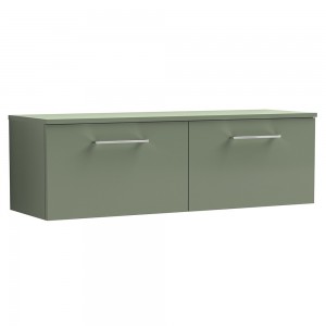 Arno Satin Green 1200mm Wall Hung 2 Drawer Vanity Unit with Worktop